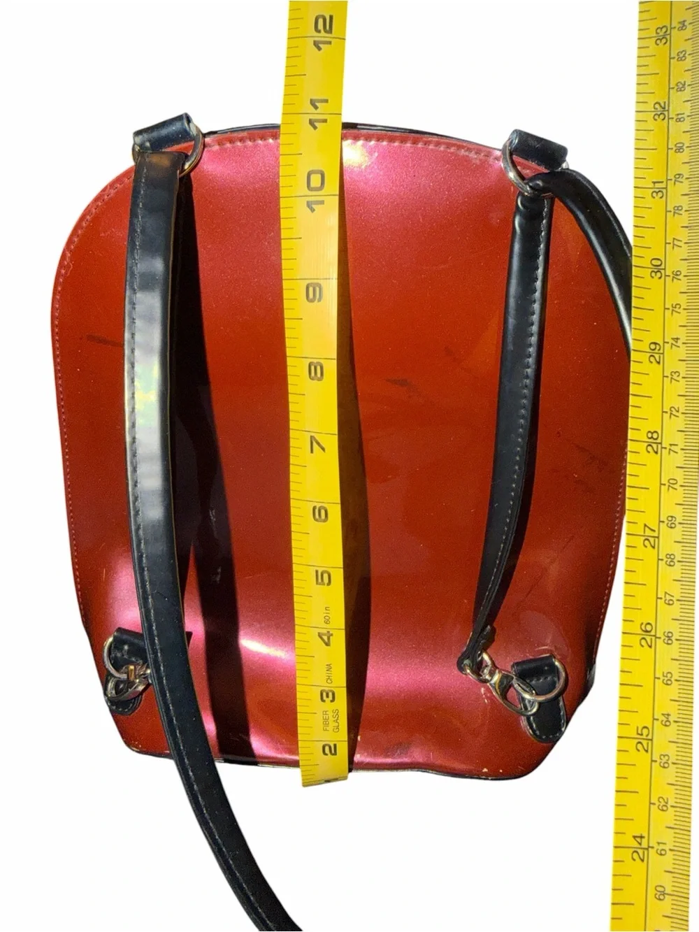 Beijo Red Patent Backpack with Black Front Pocket
